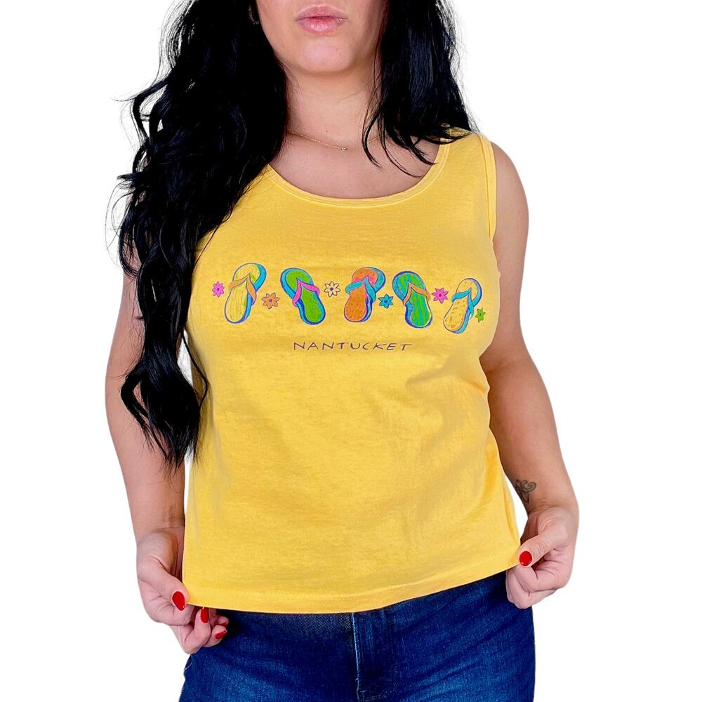 Kantoo 1980s Vintage Yellow Nantucket Flip Flop Tank Top Small